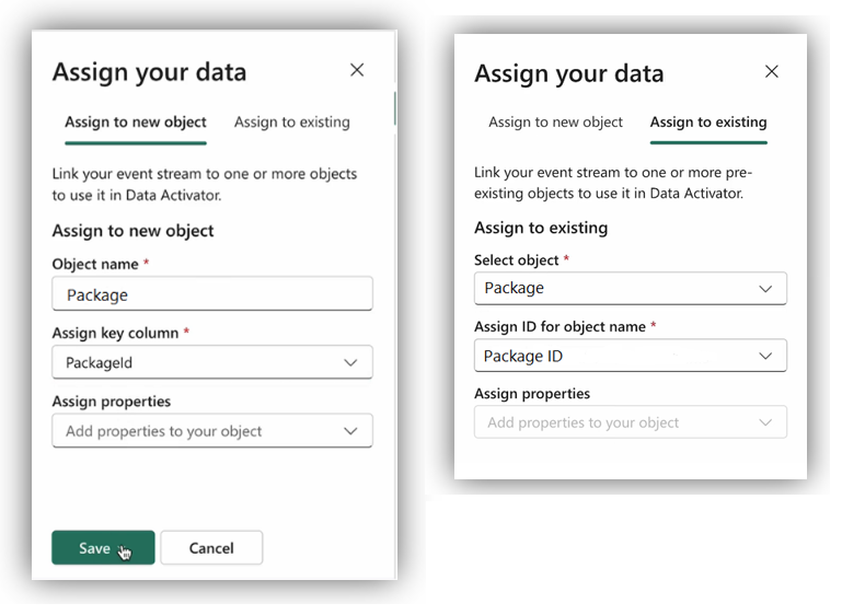Screenshot of assigning your data in Data mode in Data Activator.
