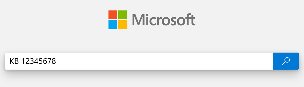 Screenshot of search box, where KB 12345678 is typed.