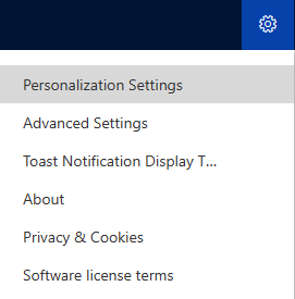 Screenshot that shows the Personalization Settings option.