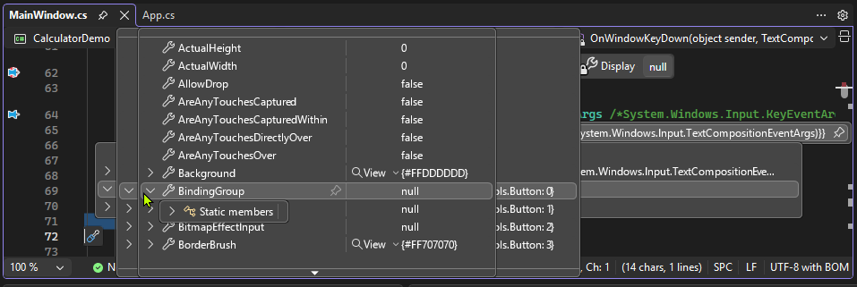 Screenshot, který ukazuje, jak rozbalit strom objektů v Visual Studio.