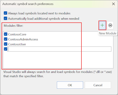 Snímek obrazovky s určením filtrů modulů