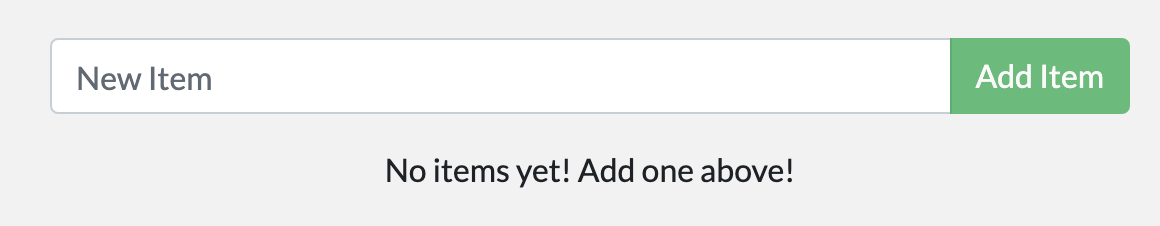 Snímek obrazovky ukazuje ukázkovou aplikaci bez položek a text Žádné položky ještě. Přidejte jednu výše.