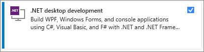 Snímek obrazovky s úlohou vývoje desktopových aplikací pro tečku NET vybranou v Instalační program pro Visual Studio