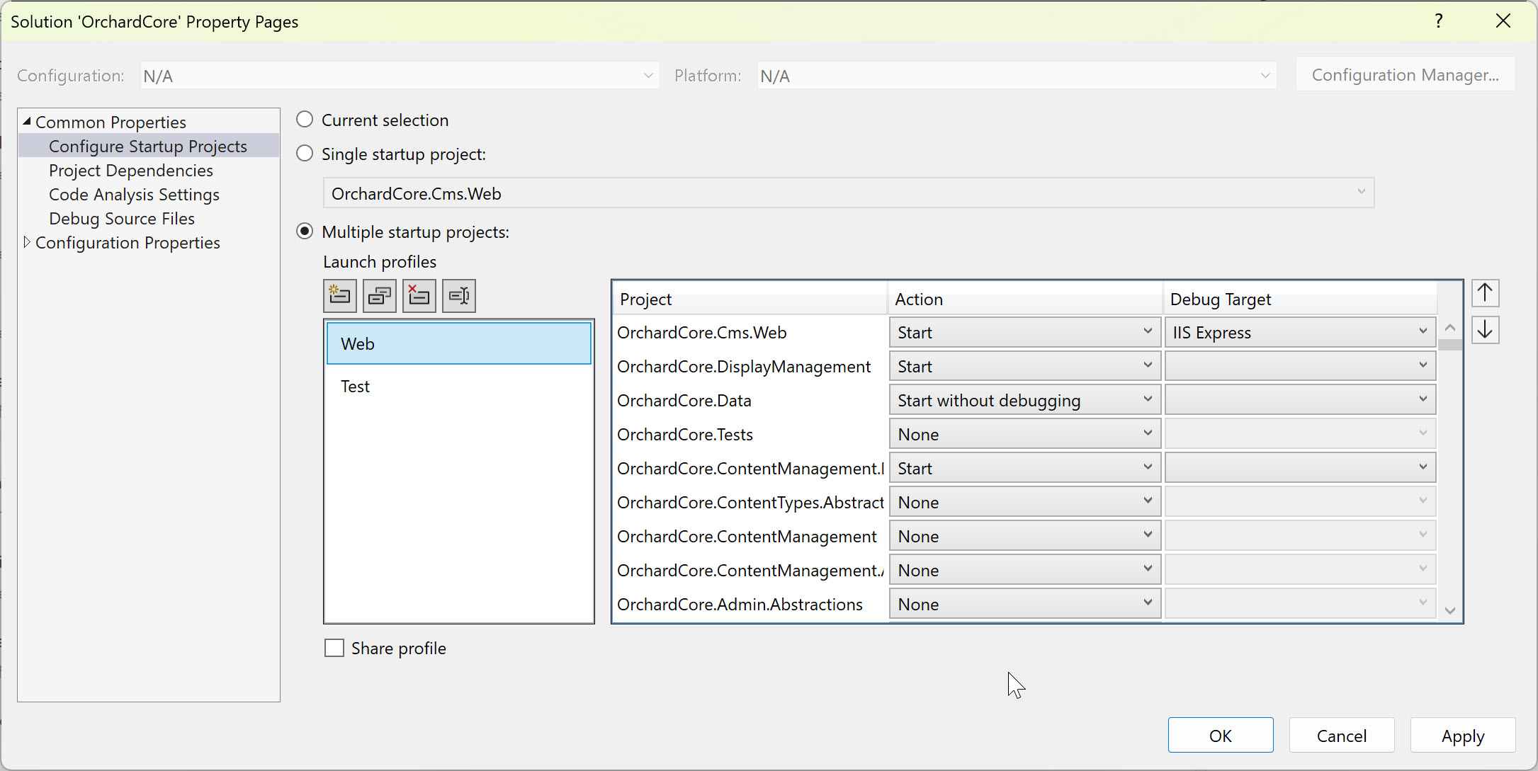 Snímek obrazovky znázorňující přepínač Více projektů po spuštění