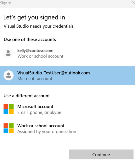 Přidat účet pomocí pracovního postupu zprostředkovatele ověřování systému Windows.