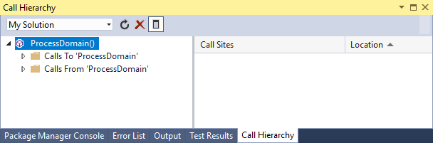 Hierarchie volání kódu jazyka C++ v sadě Visual Studio