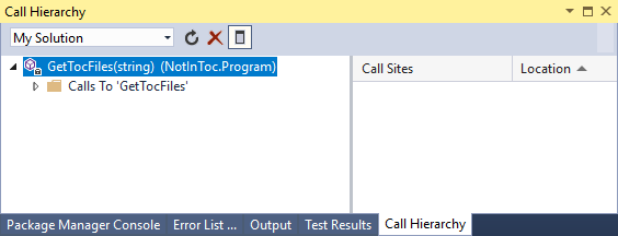 Hierarchie volání kódu jazyka C# v sadě Visual Studio