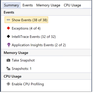 Summary tab in Diagnostics Tools Window