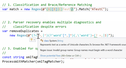 Regular expressions now have parser support