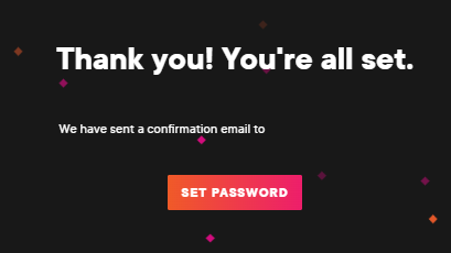 Snímek obrazovky s potvrzovací webovou stránkou Pluralsightu a tlačítkem Nastavit heslo