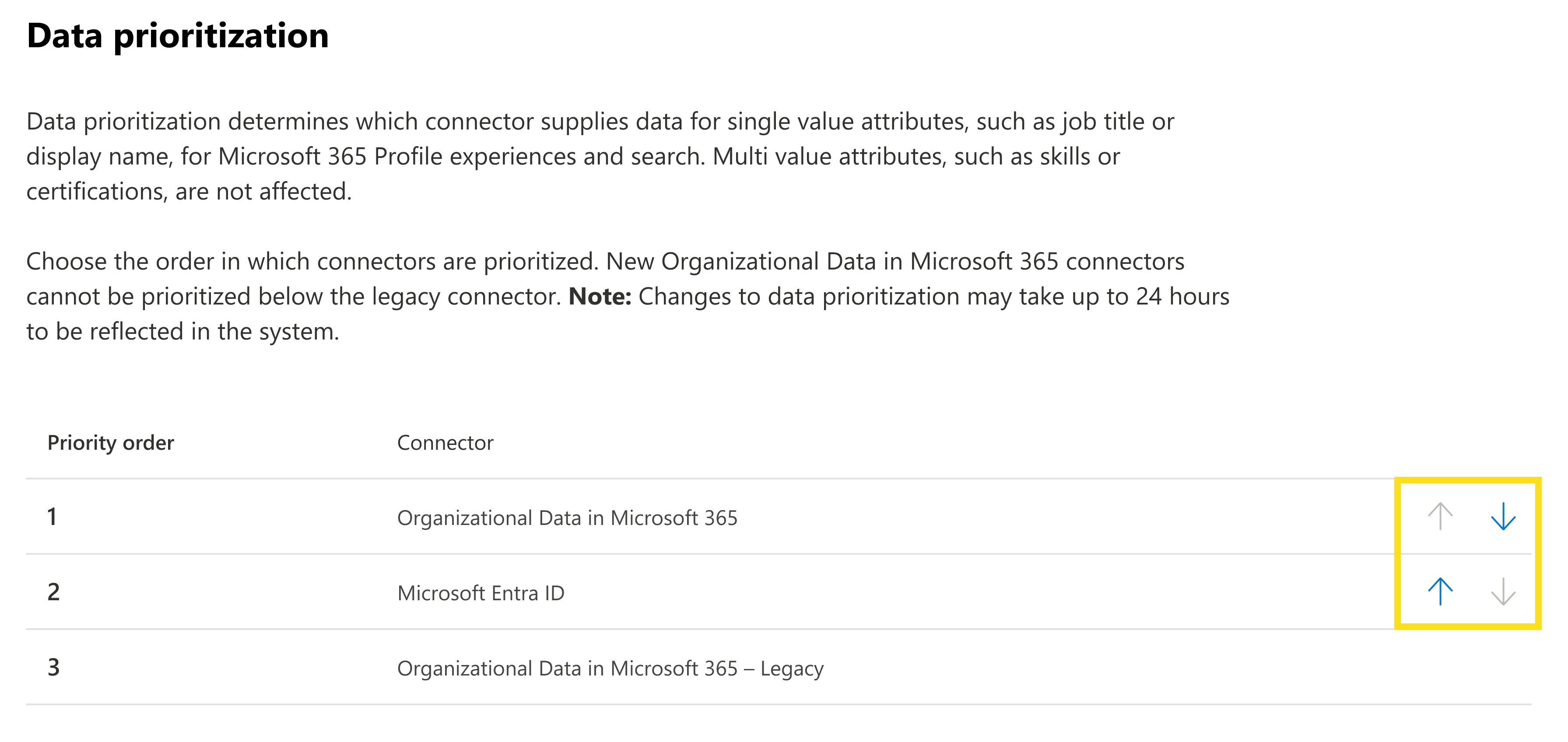 Screenshot that shows how to re-order the list of connectors.