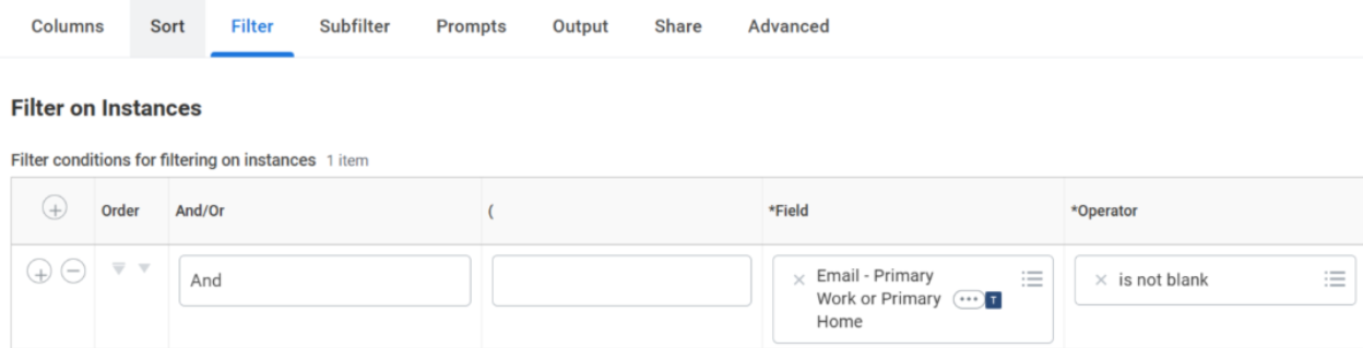 A screenshot shows how to filter out workers who don't have an email. 