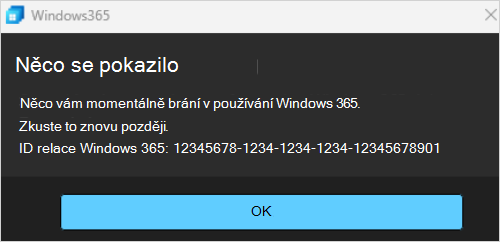 Snímek obrazovky s dialogovým oknem chyby