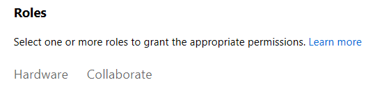 Snímek obrazovky znázorňující kartu Hardware v části Role