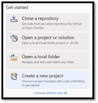 Vytvoření nového projektu sady Visual Studio