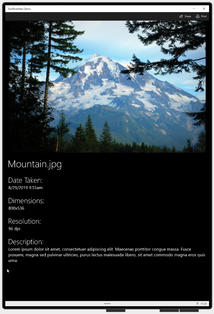 Two-pane view app on dual-screens in tall mode