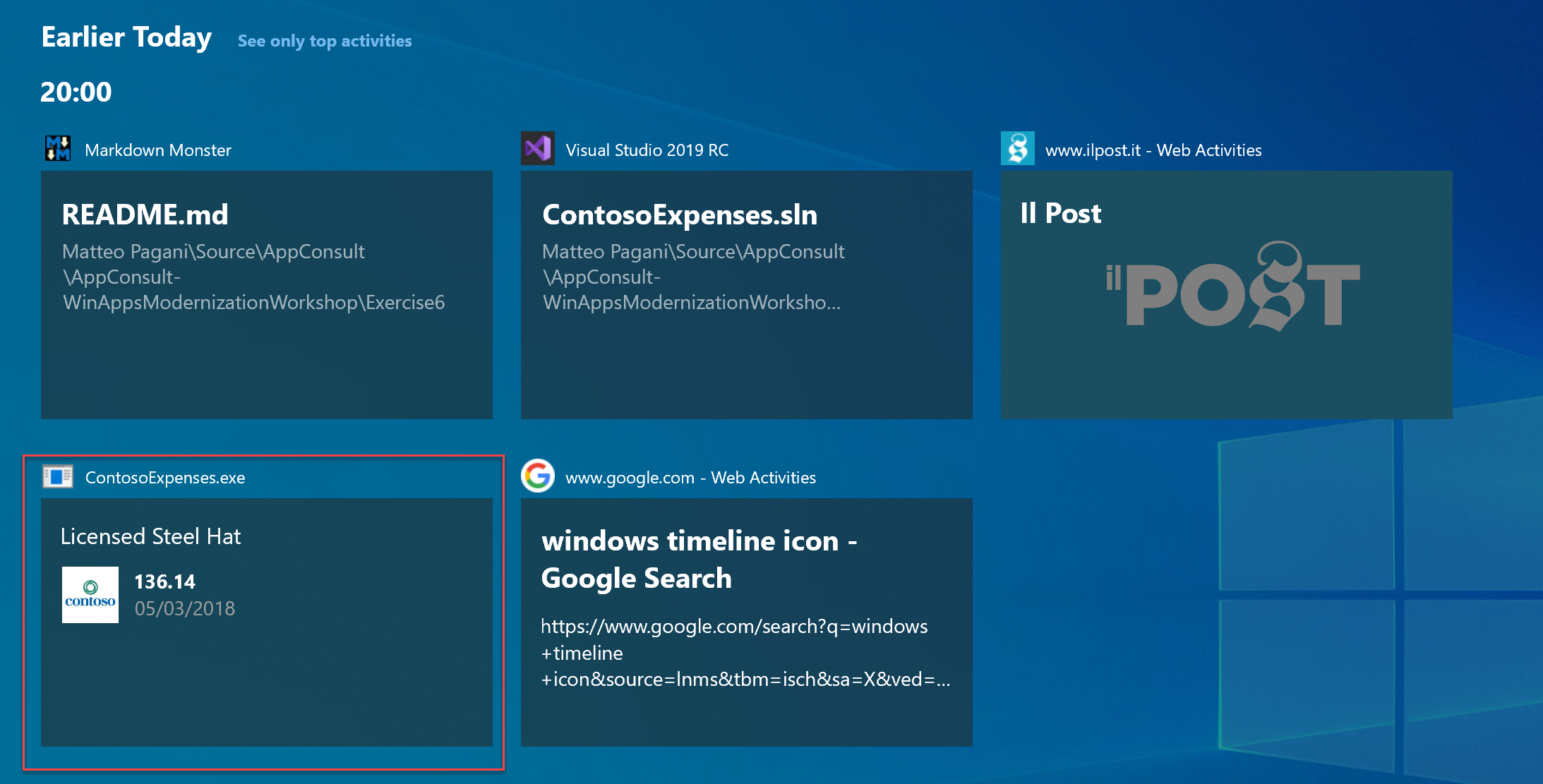 Časová osa výdajů Contoso