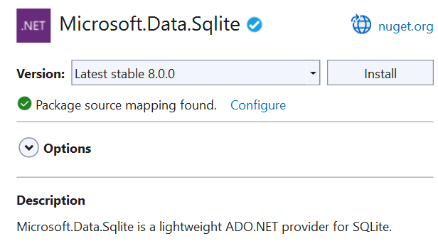 Balíček NuGet SQLite