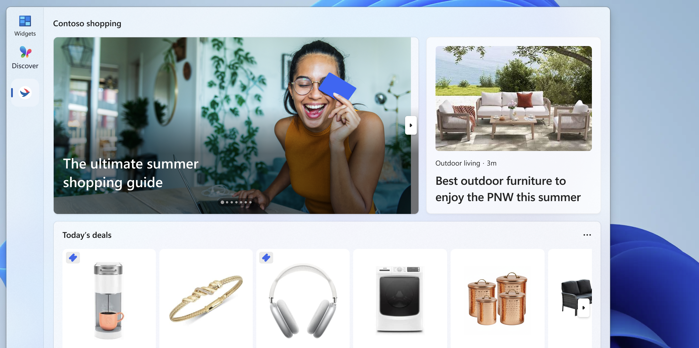 Snímek obrazovky s řídicím panelem Discover
