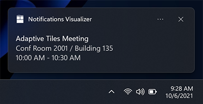 Snímek obrazovky s oznámením aplikace se třemi řádky textu Horní řádek textu je tučný.