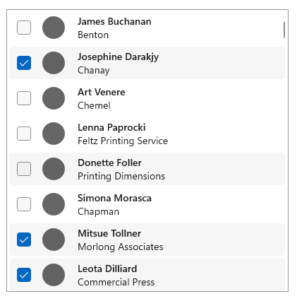 Zobrazení seznamu s režimem vícenásobného výběru