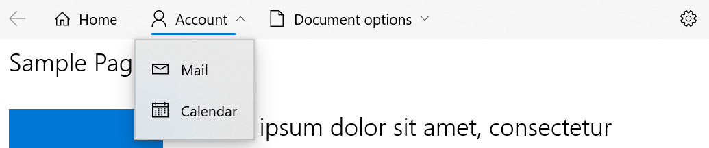 NavigationView v horním režimu s nadřazenou položkou vybranou