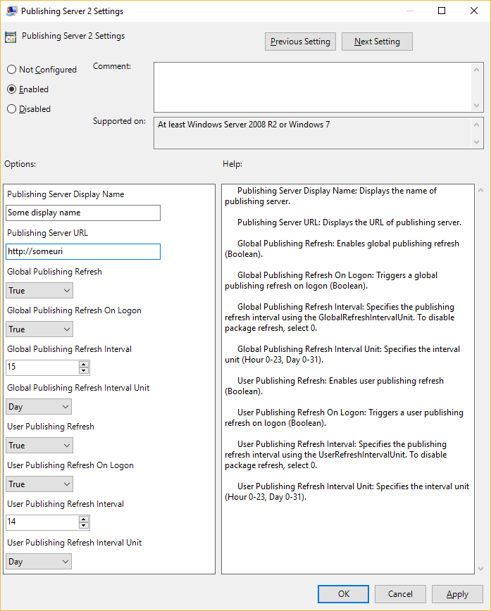 Group Policy publisher server 2 settings.