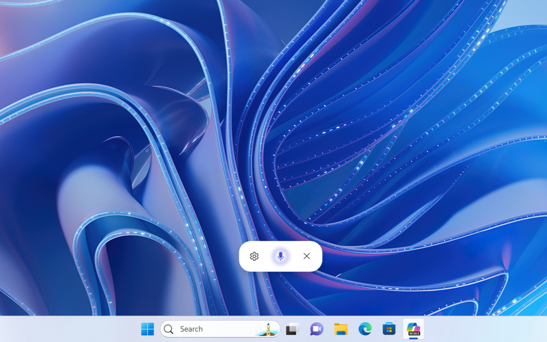 Screenshot of a voice chat controller bar for Microsoft 365 Copilot Chat with a microphone icon in the middle.