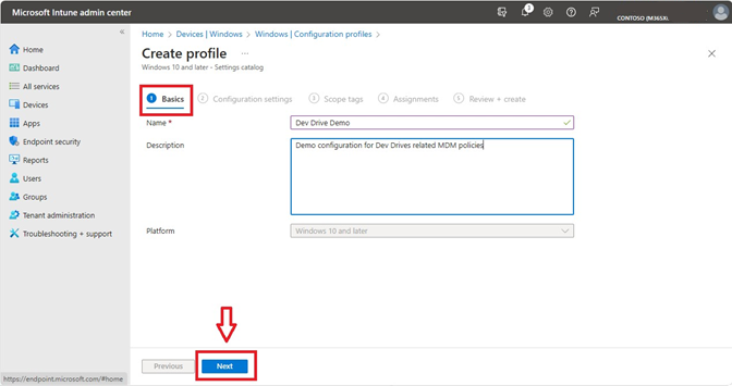 Screenshot of Microsoft Intune creating a configuration profile