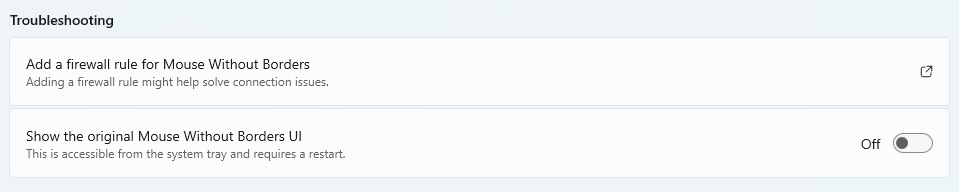 Screenshot of Mouse Without Borders troubleshooting section