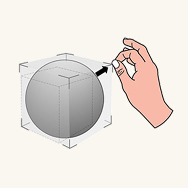 Obrázek znázorňující, jak uživatel chytá roh objektů za účelem škálování