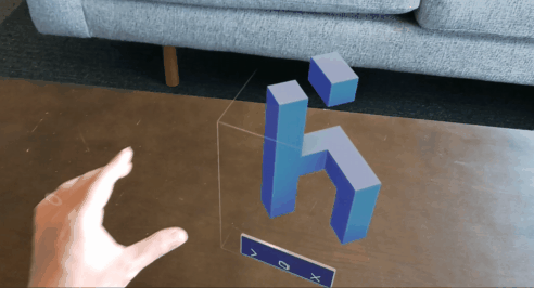HoloLens – pohled na otočení objektu přes ohraničující rámeček