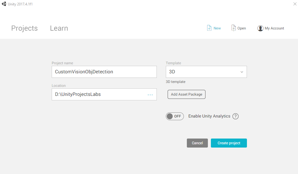 Snímek obrazovky s podrobnostmi o projektu a místem, kde vybrat Vytvořit projekt