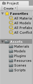 Snímek obrazovky s panelem projektu Unity, který zobrazuje nově importované složky ve složce Assets