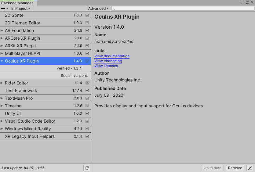 Balíček modulu plug-in Oculus XR