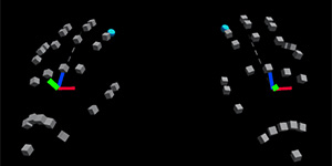 Obrázek znázorňující vzory založené na datových krychlích, které tvoří simulované ruce
