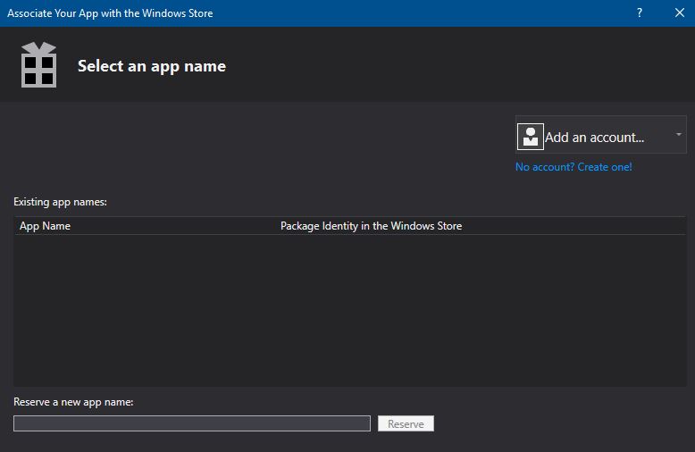 Okno Vytvořit balíčky aplikací se zobrazeným výběrem názvu aplikace