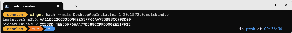 wingethash msix – příkaz
