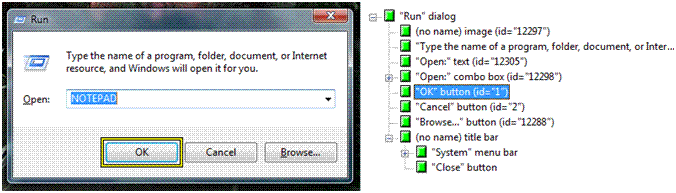 Snímek obrazovky zobrazující strom automatizace uživatelského rozhraní