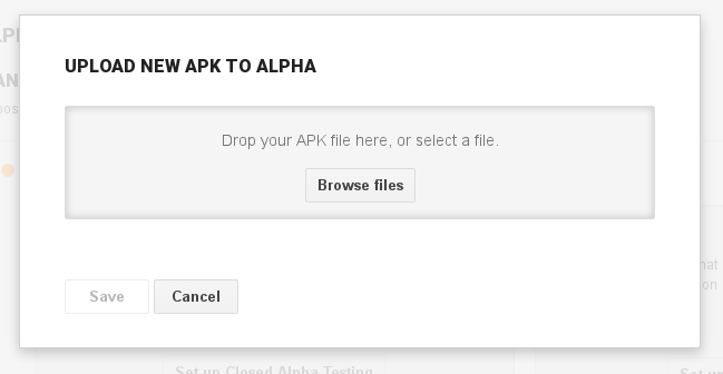 Upload New APK to Alpha dialog