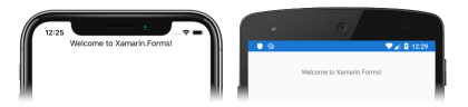 Snímek obrazovky s objektem Label zarovnaným na střed v iOSu a Androidu
