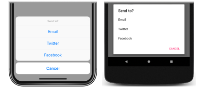 Snímek obrazovky se seznamem akcí v iOSu a Androidu