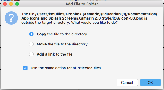 The Add File to Folder dialog box