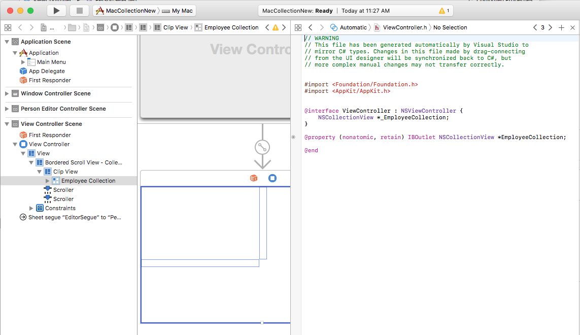 Screenshot shows the Assistant Editor where you can create an Outlet.