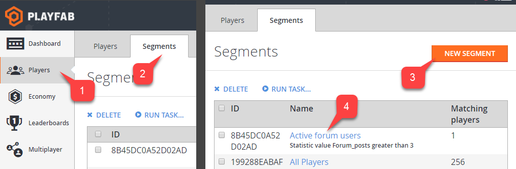Game Manager - Players - Segments - Create or Configure New Segment