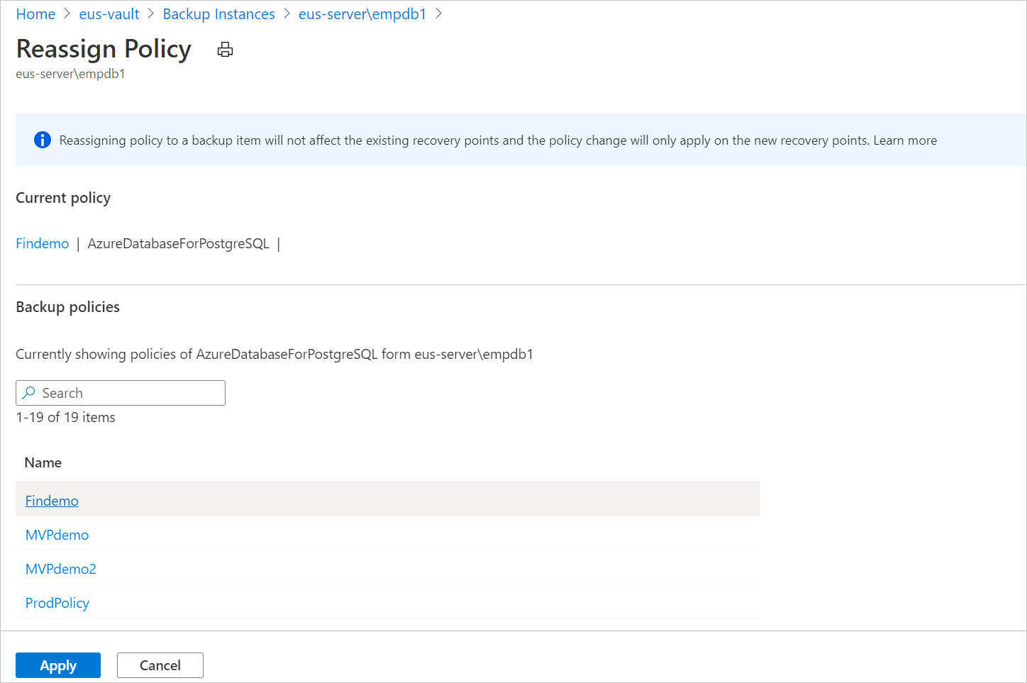 Screenshot that shows the Reassign Policy pane.