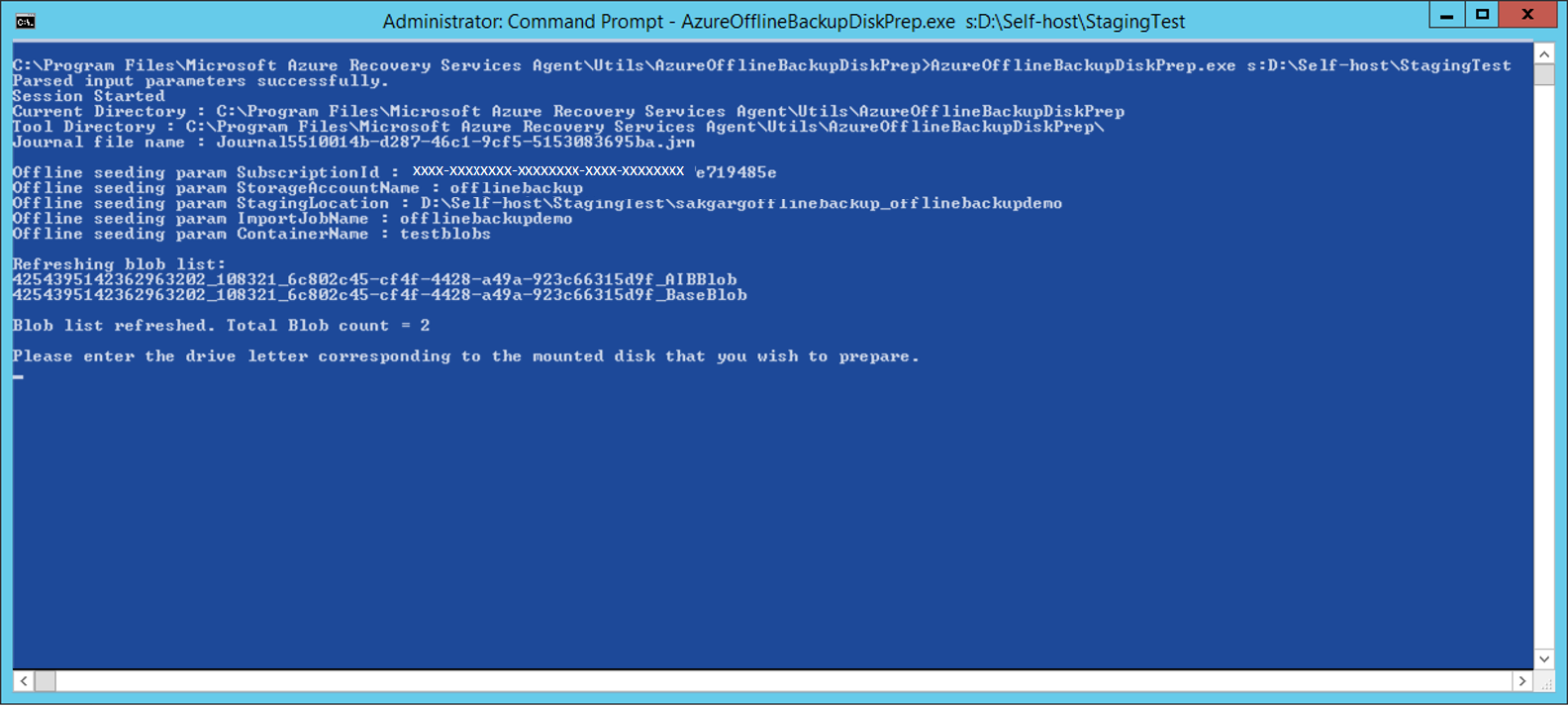 Screenshot shows how to add the Azure disk preparation tool input.