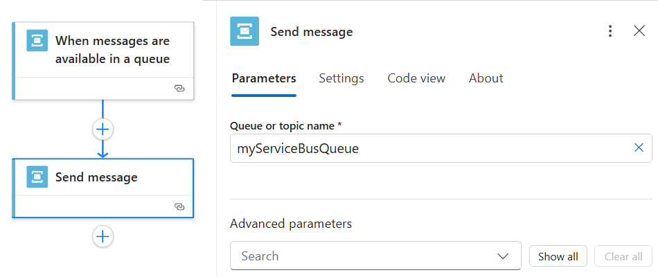 Screenshot that shows information for a Service Bus built-in connector action in a Standard workflow.