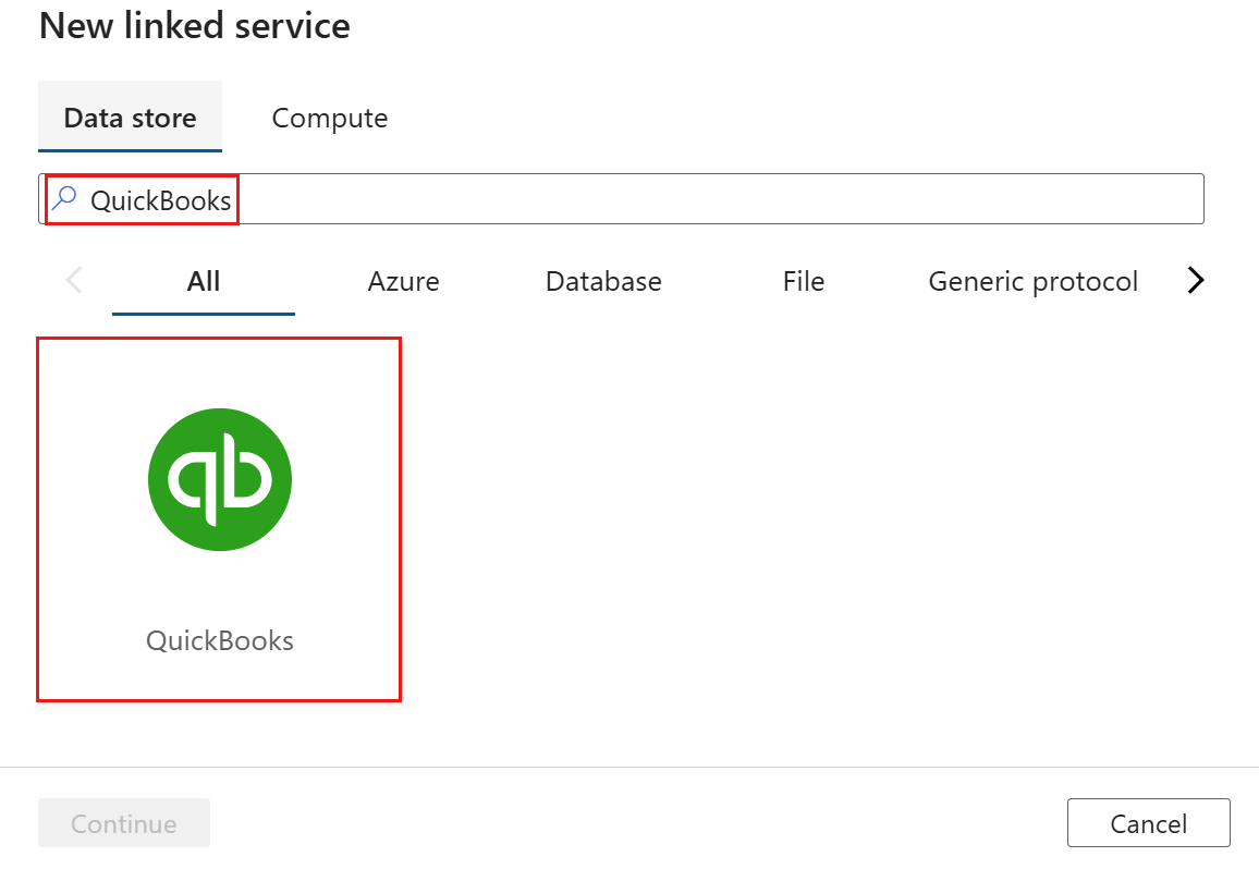 Screenshot of search results for the QuickBooks connector.