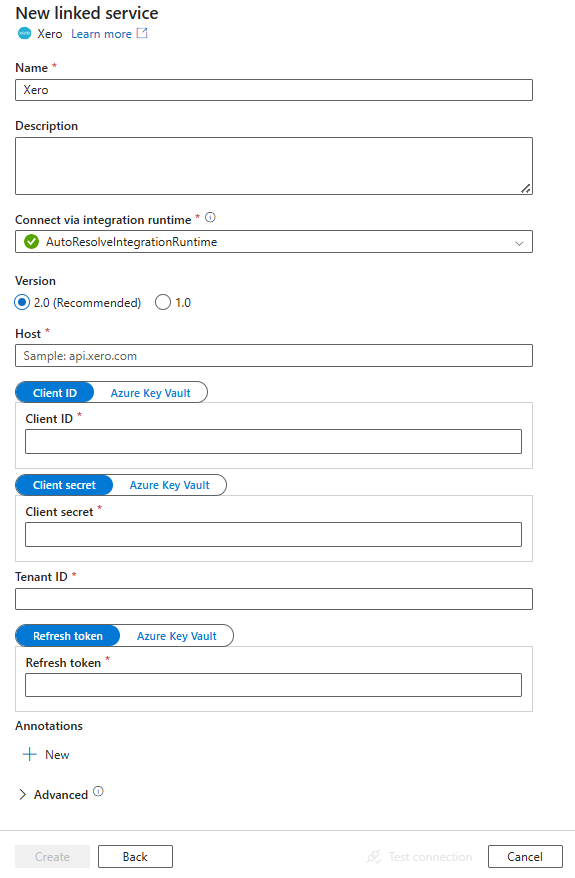 Configure a linked service to Xero.